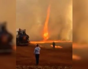 Redemoinho de fogo toma do céu durante queimada; assista o vídeo