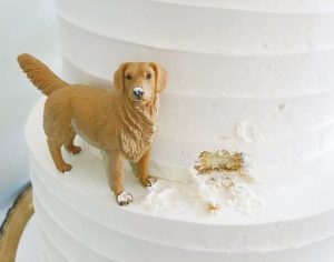 Noivos incluem cão de estimação no bolo de casamento de forma inusitada