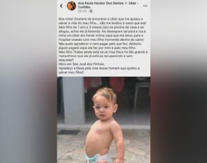 Mãe procura motorista de aplicativo que ajudou salvar a vida do filho
