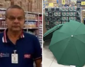 Funcionário morre em mercado, loja esconde corpo com guarda-sol e continua funcionando