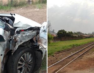 Carro com família colide contra trem em Cambé; ninguém se feriu