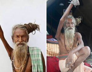 Homem indiano mantém braço direito levantado há 45 anos