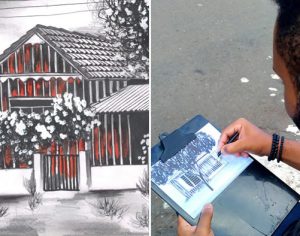 Artista londrinense expõe desenhos de casas de madeira no Museu Histórico