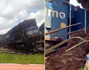 Vídeo: trem descarrila após colisão com carreta e atinge casa em Rolândia