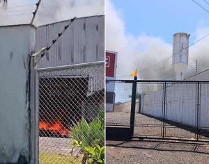 Incêndio atinge barracão de empresa na BR-369 em Cambé; bombeiros no local
